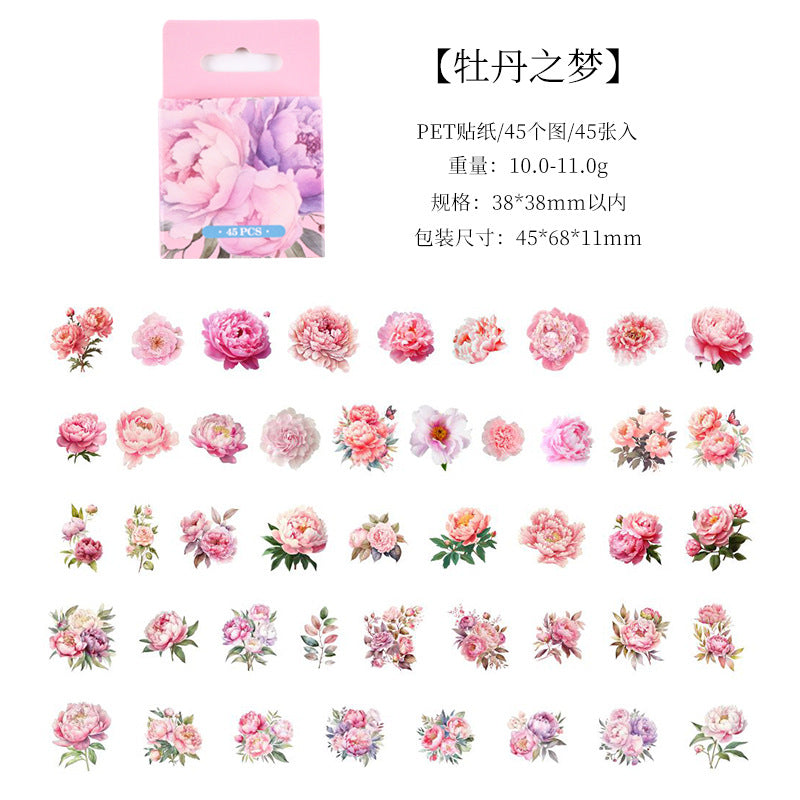 45 Pcs Pink Flower Stickers FSHJ