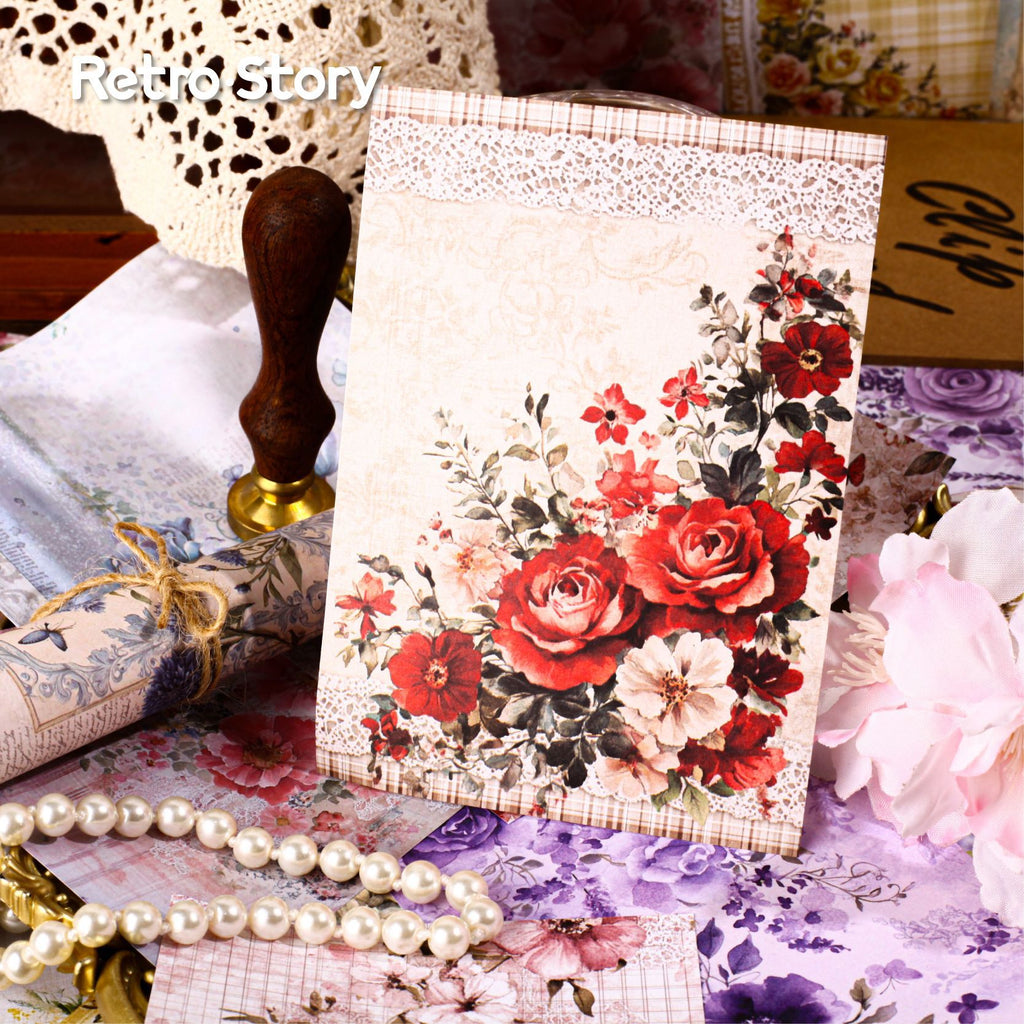 30 Sheets Vintage Floral Scrapbook Paper FRXL