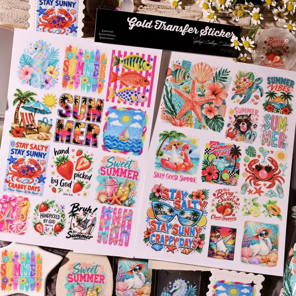 2 Sheets Waterproof Rub on Stickers - Summer