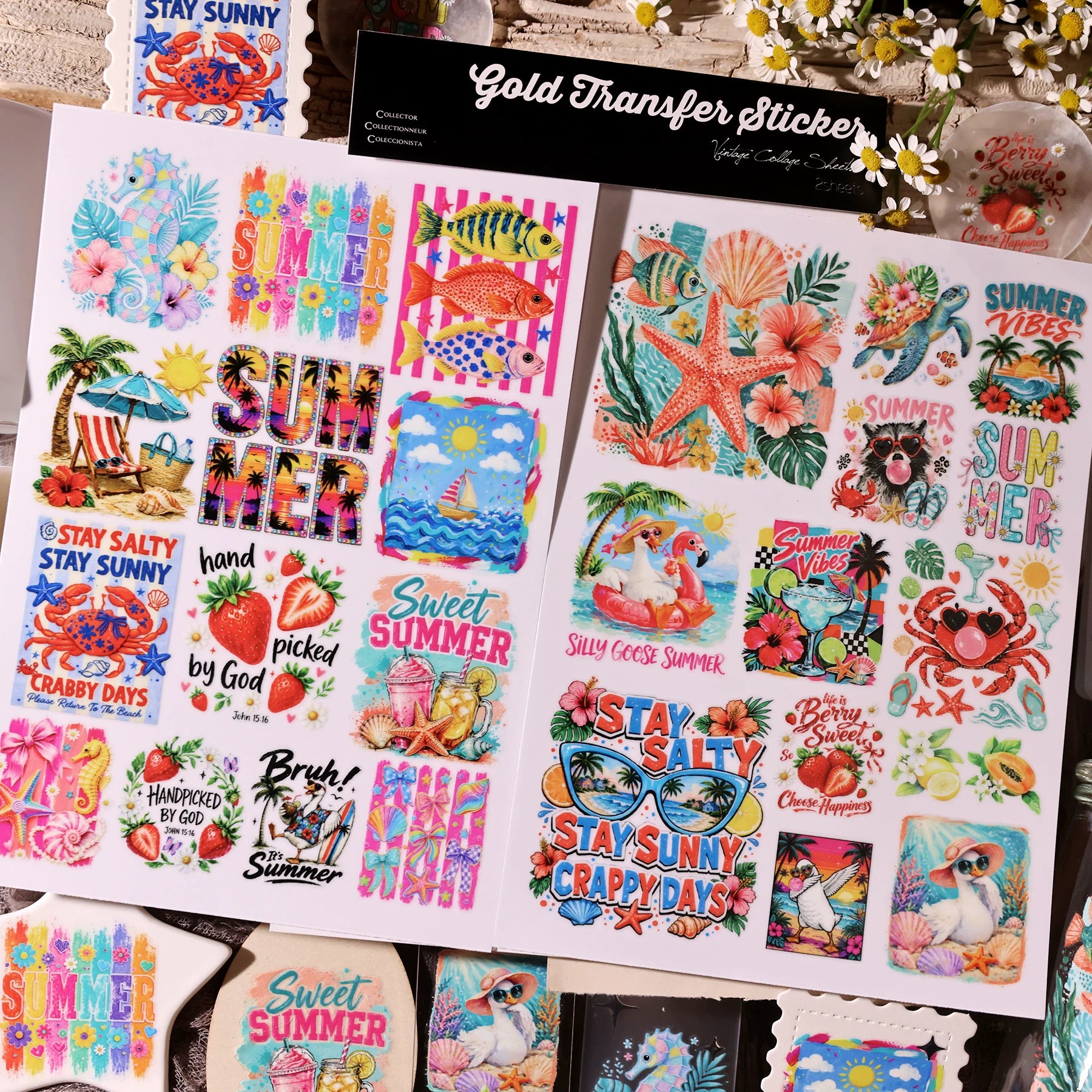 2 Sheets Waterproof Rub on Stickers - Summer