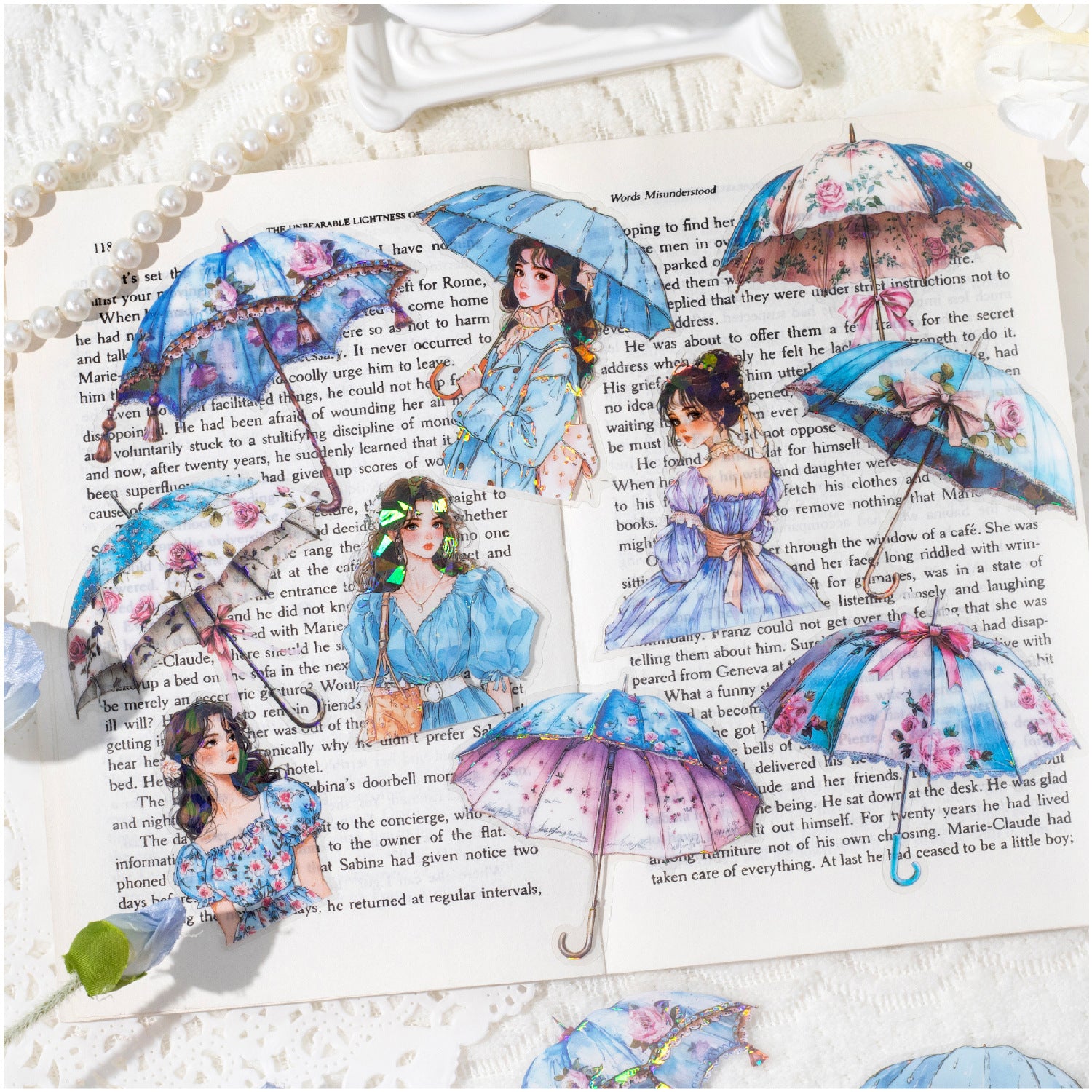 10 Pcs Umbrella Girl PET Stickers QSYJ