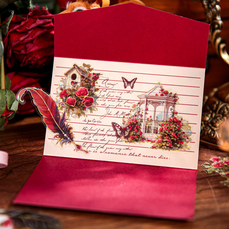 15 Pcs Gold Foil Vintage Feather PET Stickers YYPZ