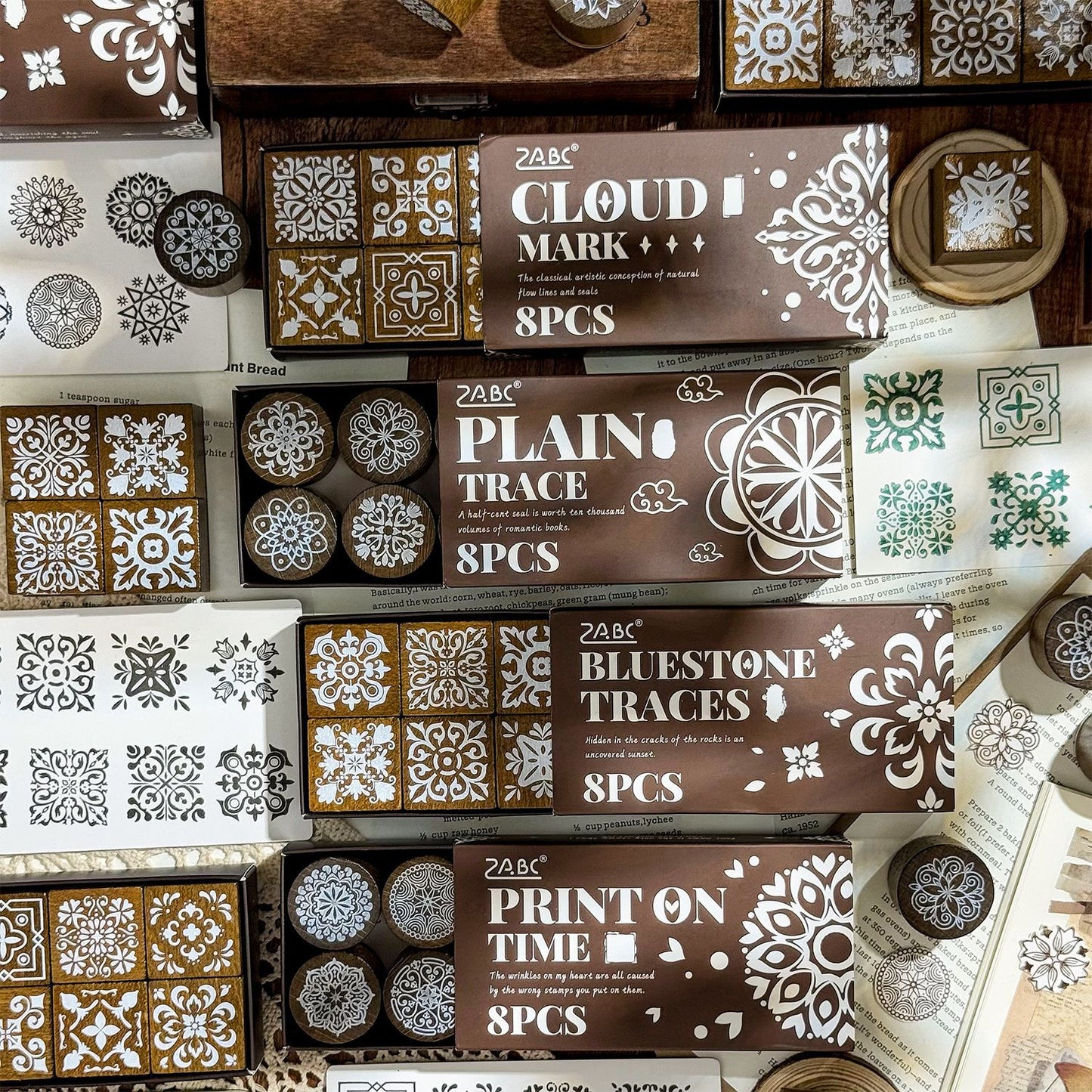 8 Pcs Vintage Geometric Wooden Stamp Kit KWCZ