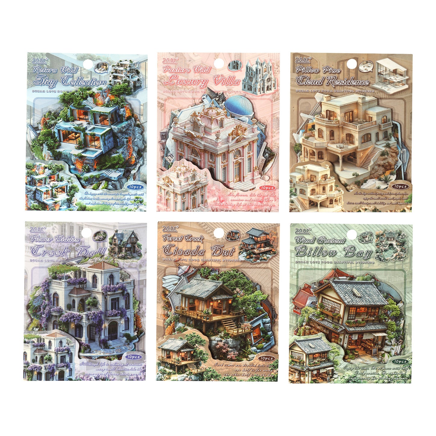 10 Pcs Fantasy House Stickers MZQF