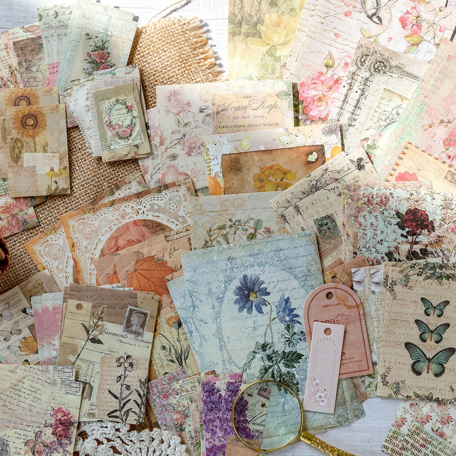 100 Pcs Vintage Ephemera Journal Paper VMP02