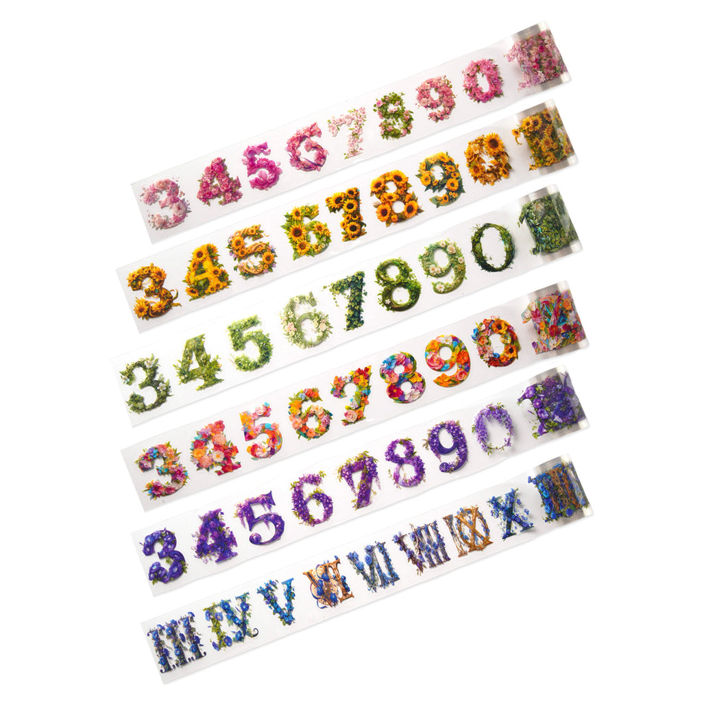 1 Roll Floral Letter Number PET Stickers Tape SZMM