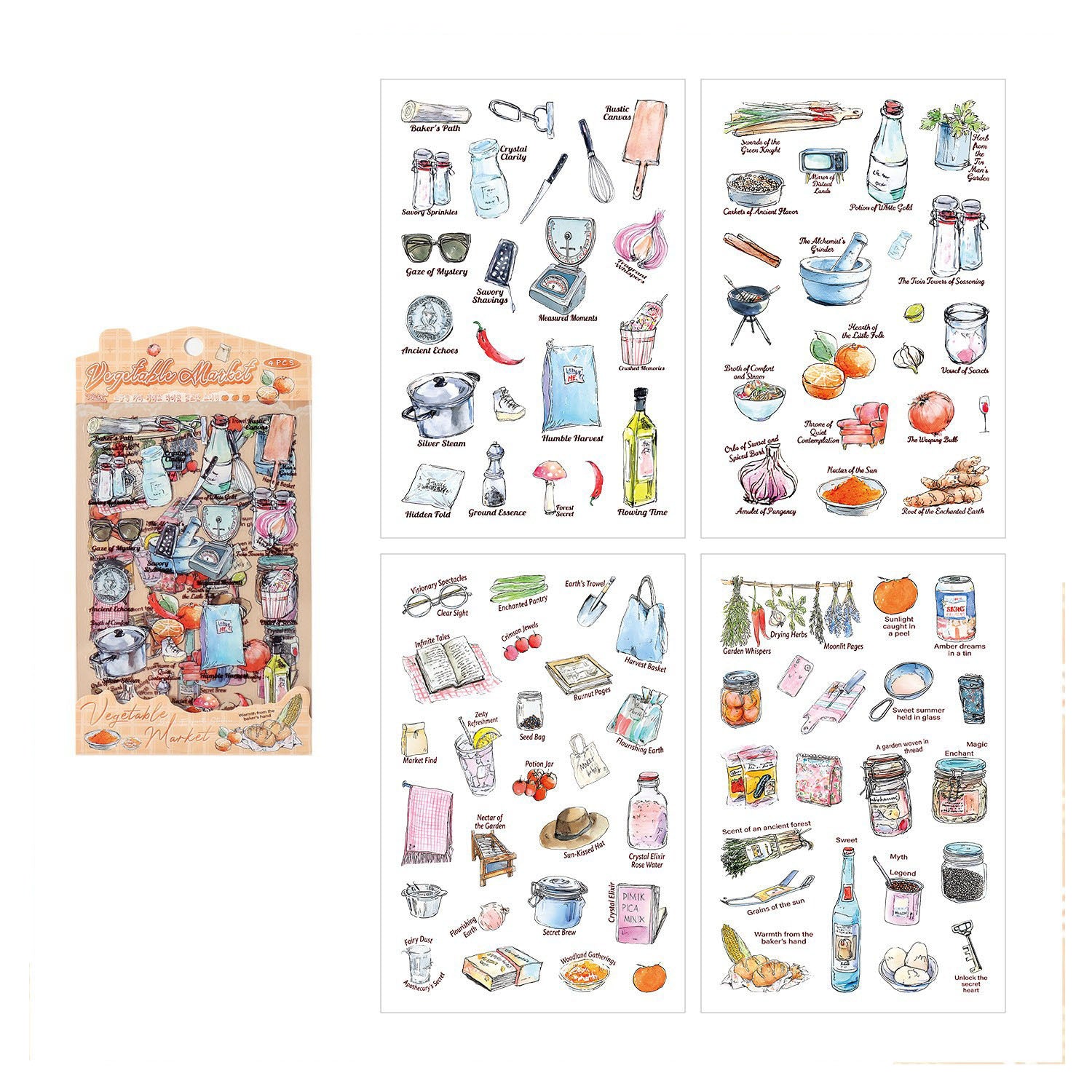 4 Pcs Everyday Journal PET Stickers - Shopping