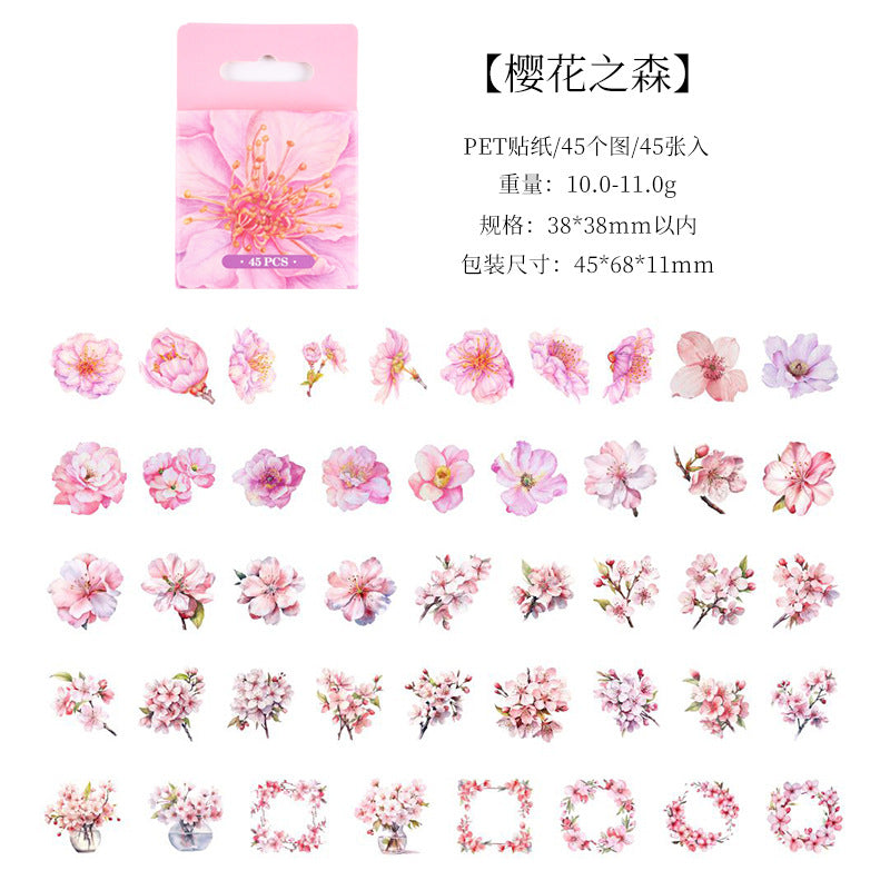 45 Pcs Pink Flower Stickers FSHJ