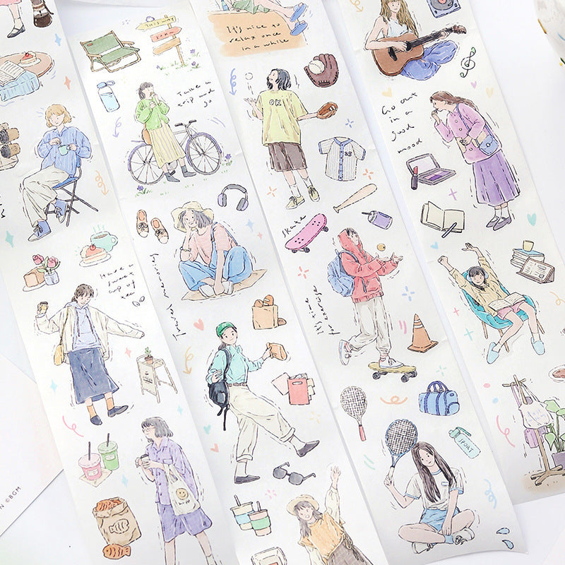 City Life Casual Characters Die-Cut Washi Tape - Sports Time