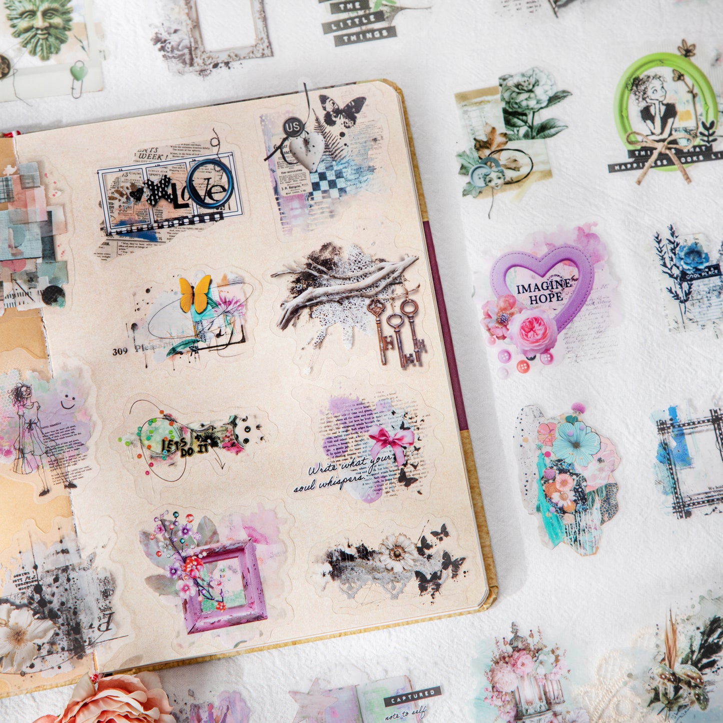 15 Pcs Vintage Collage PET Stickers LSRJ