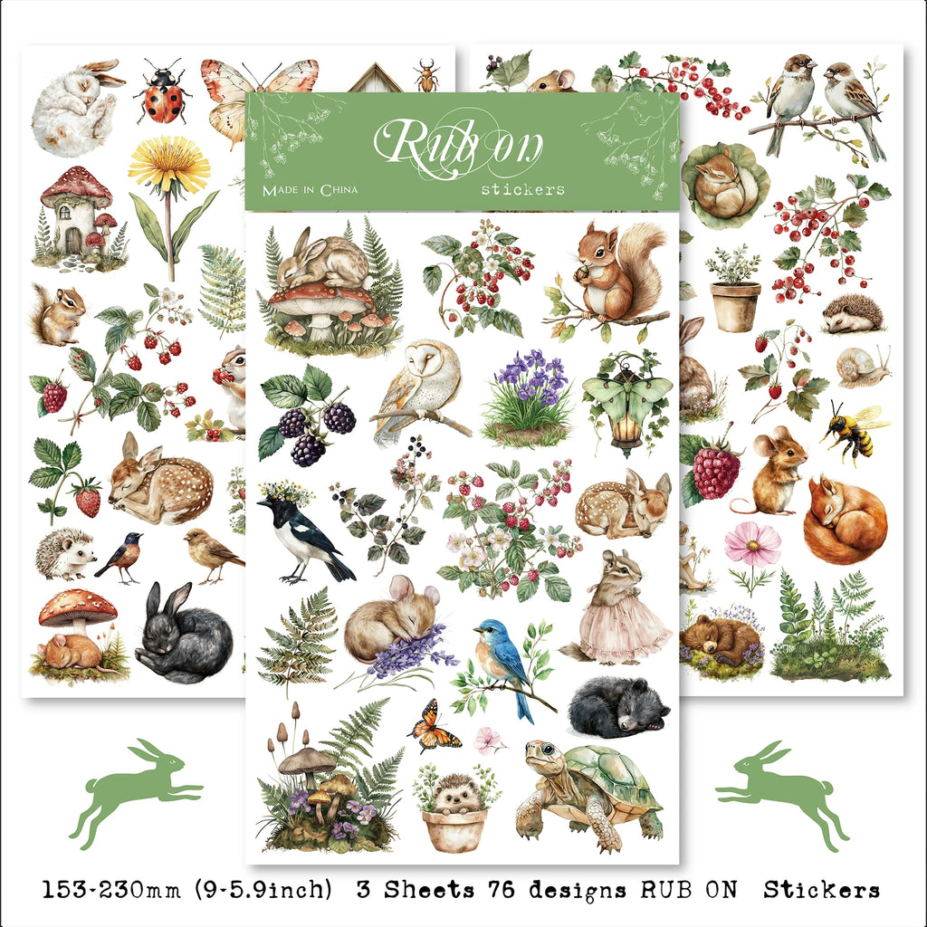 3 Sheets Rub on Stickers - Woodland