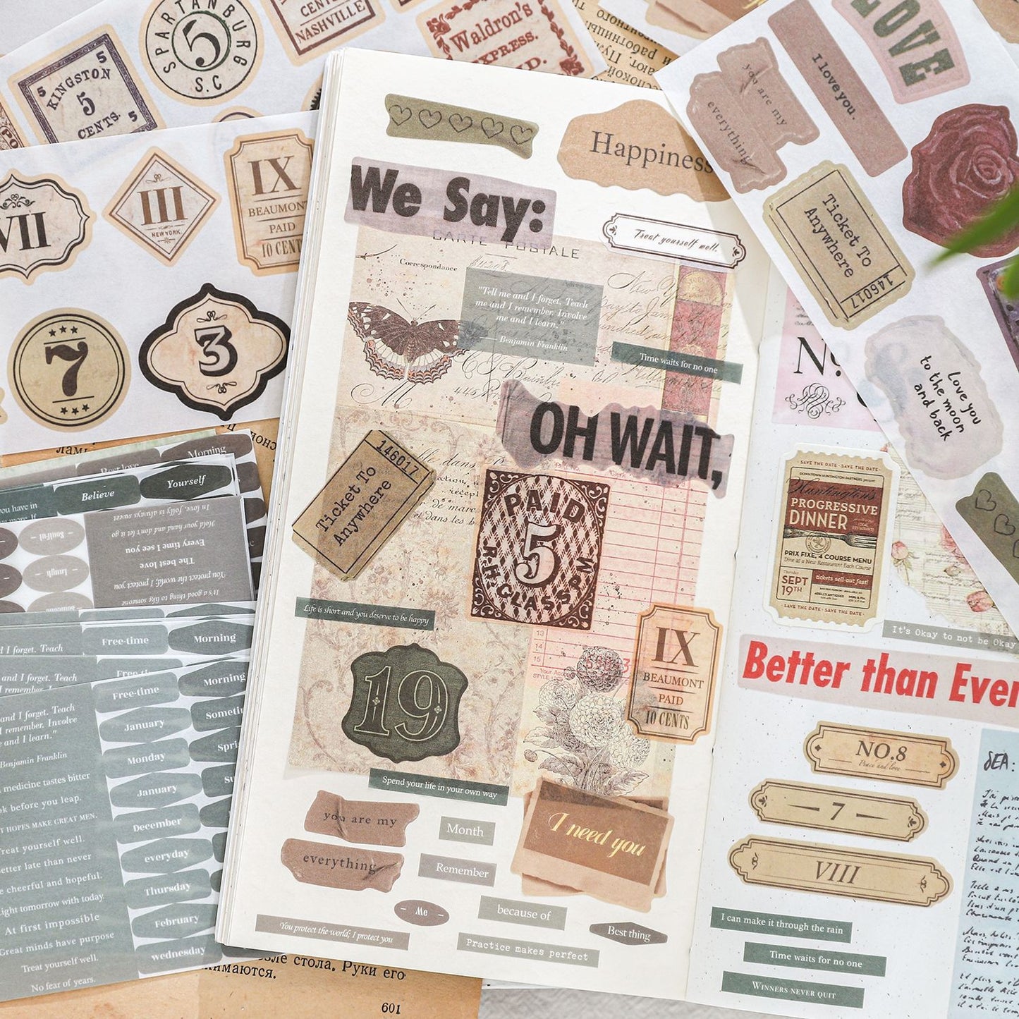 15 Sheets Vintage Scrapbook Stickers YFJY