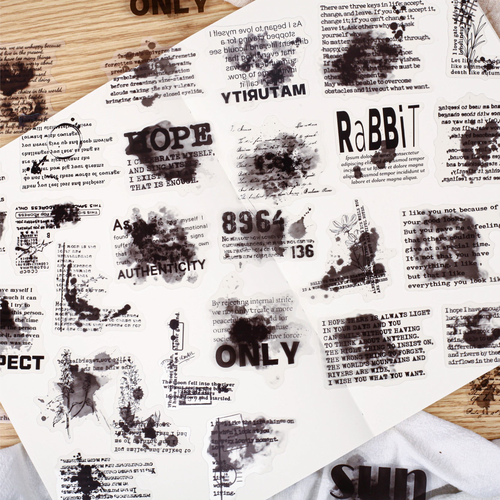 20 Pcs Ink and Quote PET Stickers MRXL