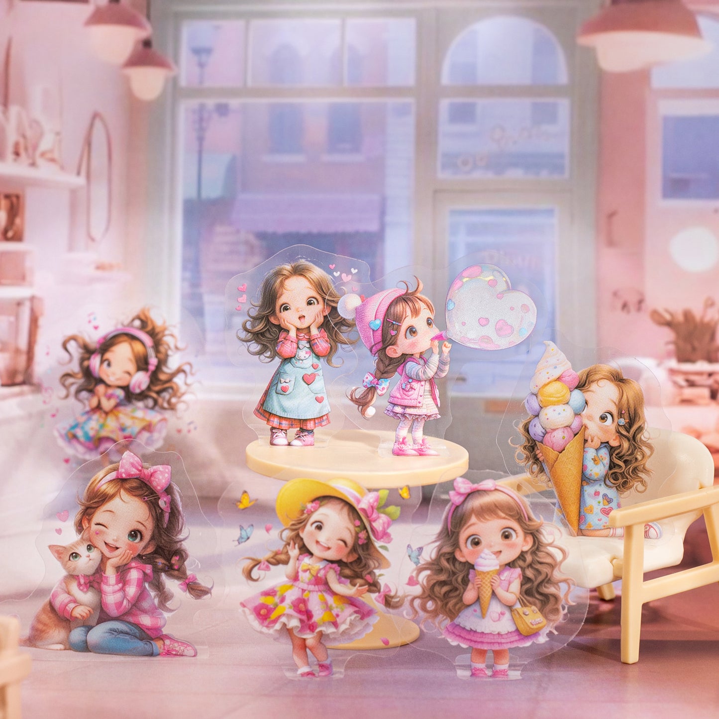 50 Pcs Cute Little Girl PET Stickers XYYXL