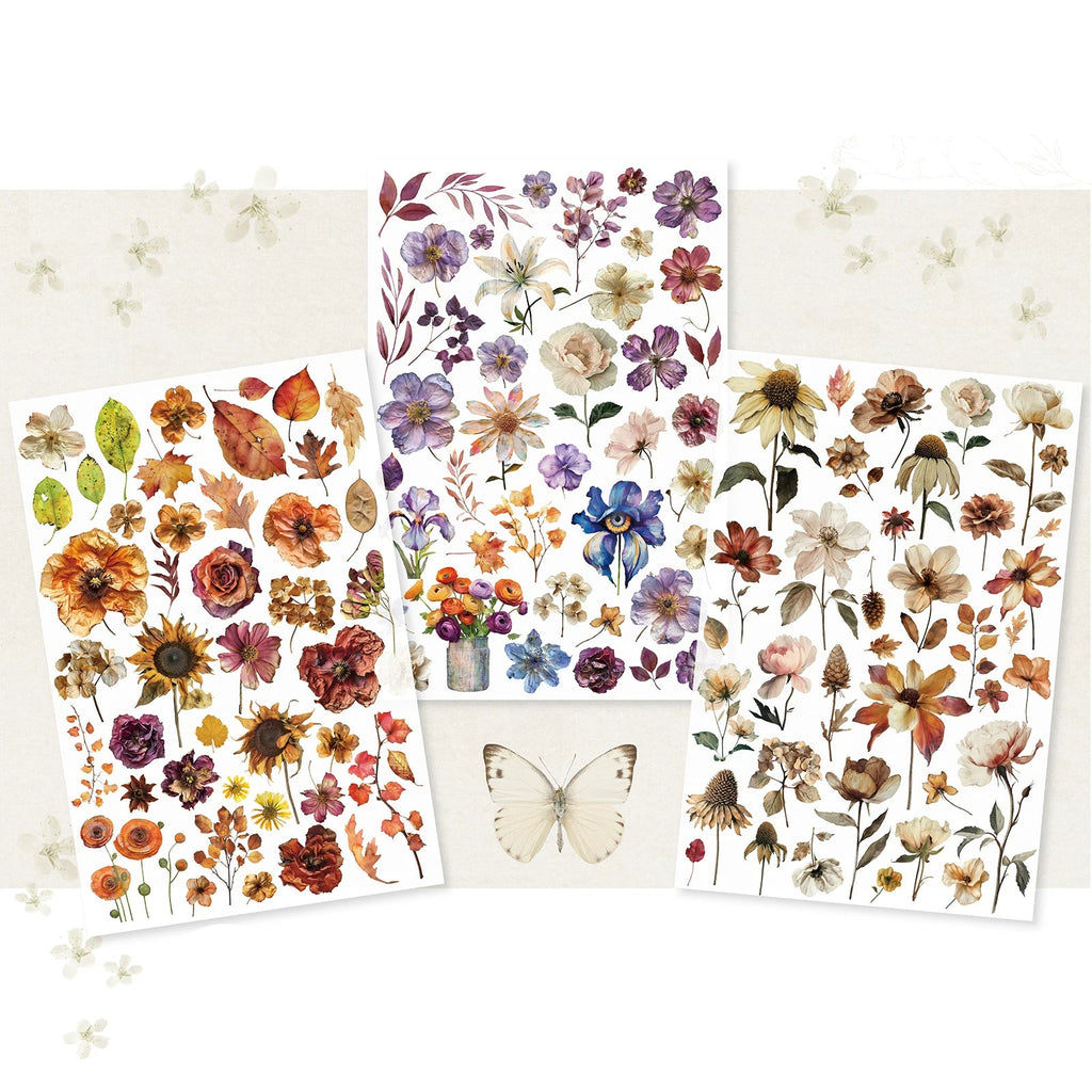 3 Sheets Rub on Stickers - Autumn Flower