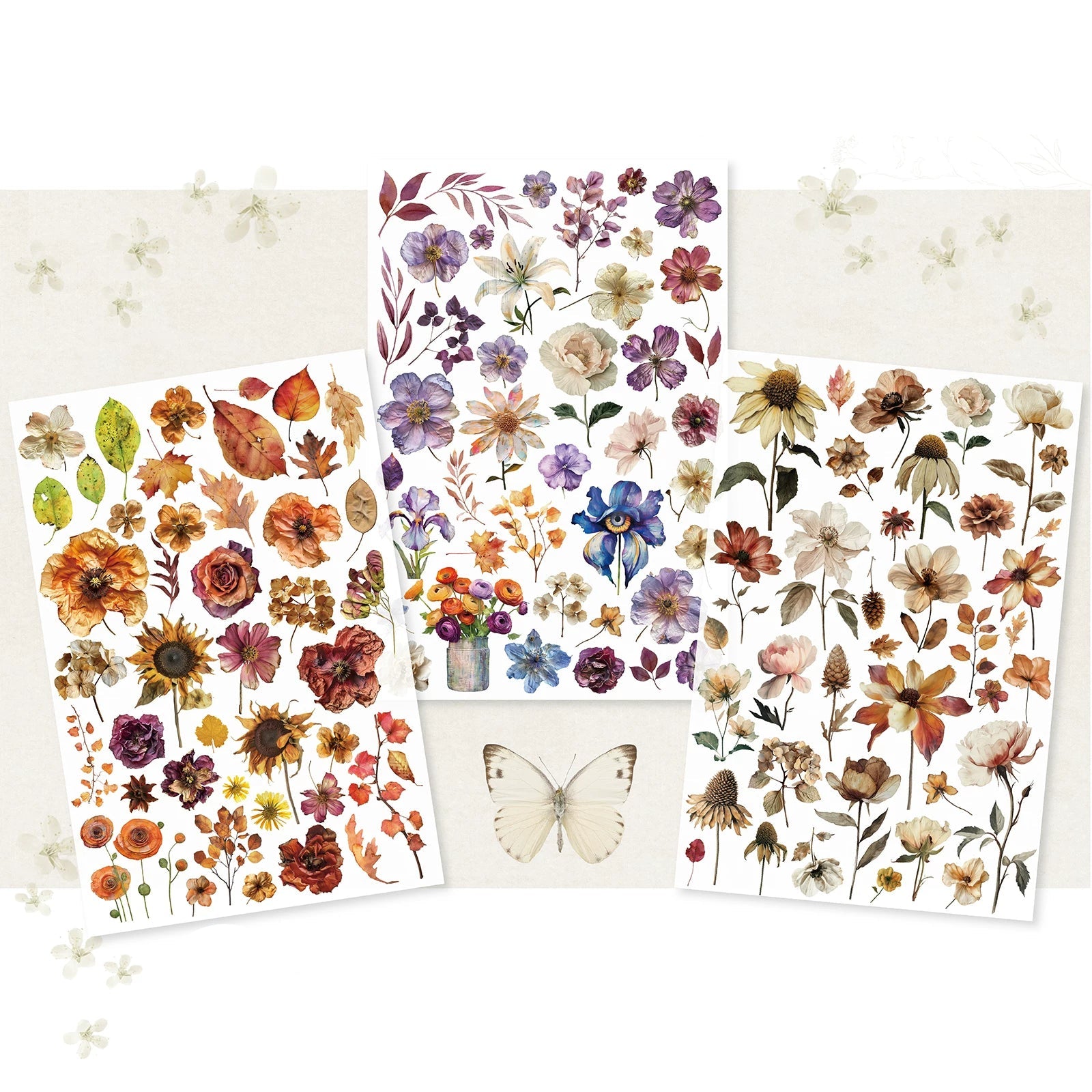 3 Sheets Rub on Stickers - Autumn Flower
