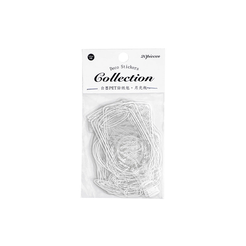 20 Pcs Vintage White Ink Glass Bottle PET Stickers