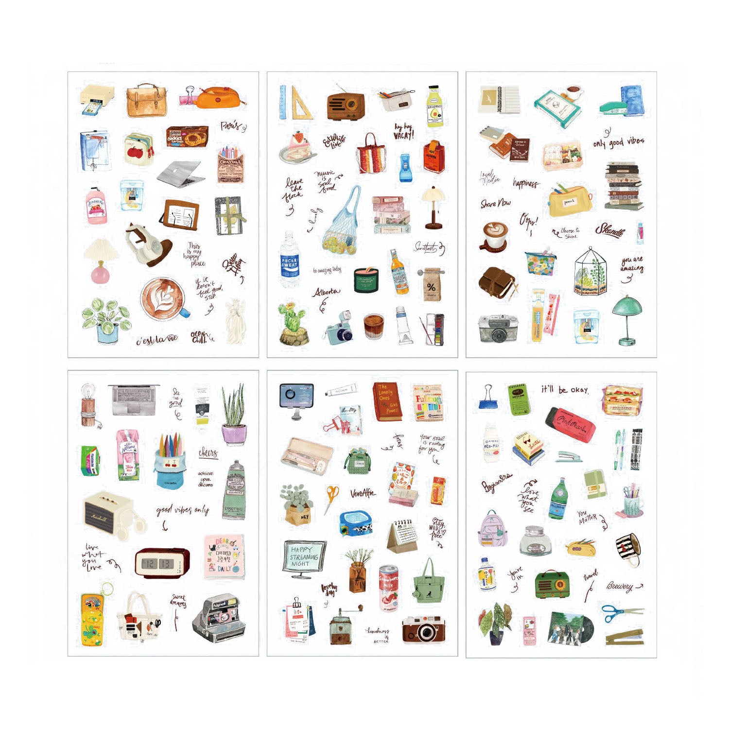 6 Pcs Everyday Journal PET Stickers - Daily Necessities
