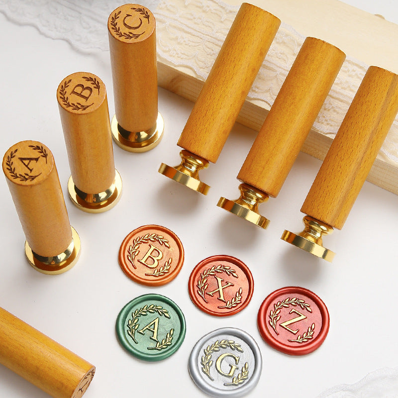 Vintage Alphabet: Wooden Handle Wax Seal Stamp Set