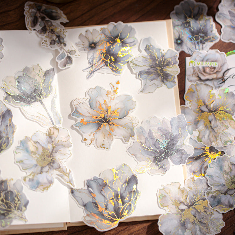 30 Pcs Gold Foil Flower Washi Stickers FHLJ