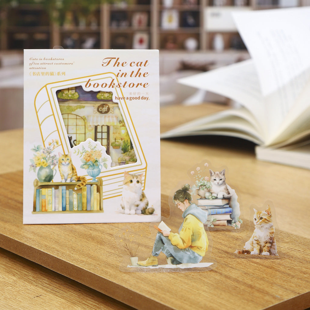 15 Pcs Reading Bookshop PET Stickers SDLDM