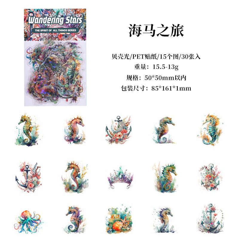 30 Pcs Sea Theme PET Stickers HYXC