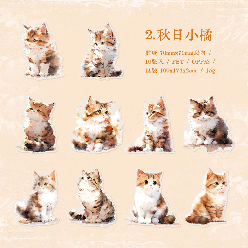 10 Pcs PET Cat and Rabbit Stickers DWSL