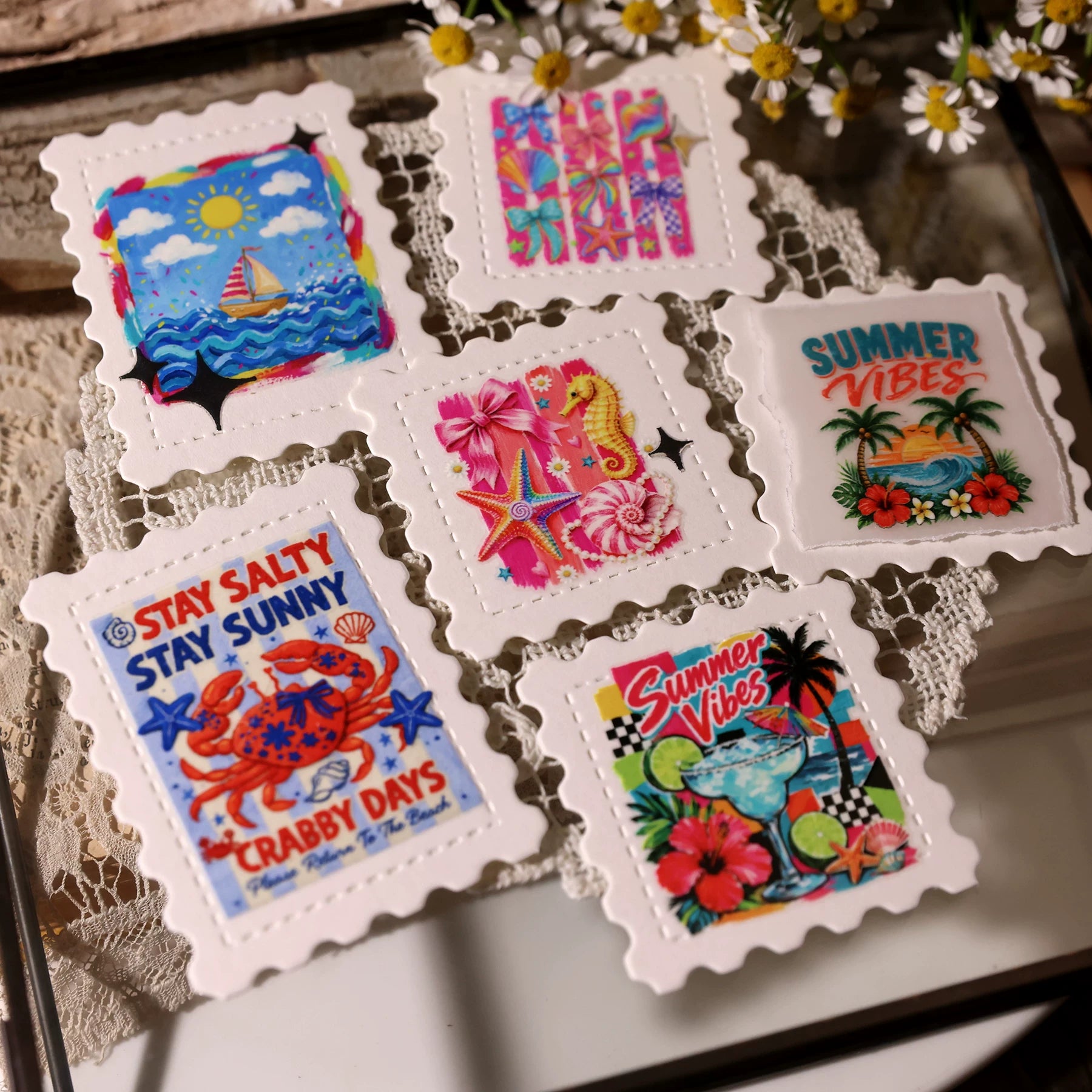 2 Sheets Waterproof Rub on Stickers - Summer