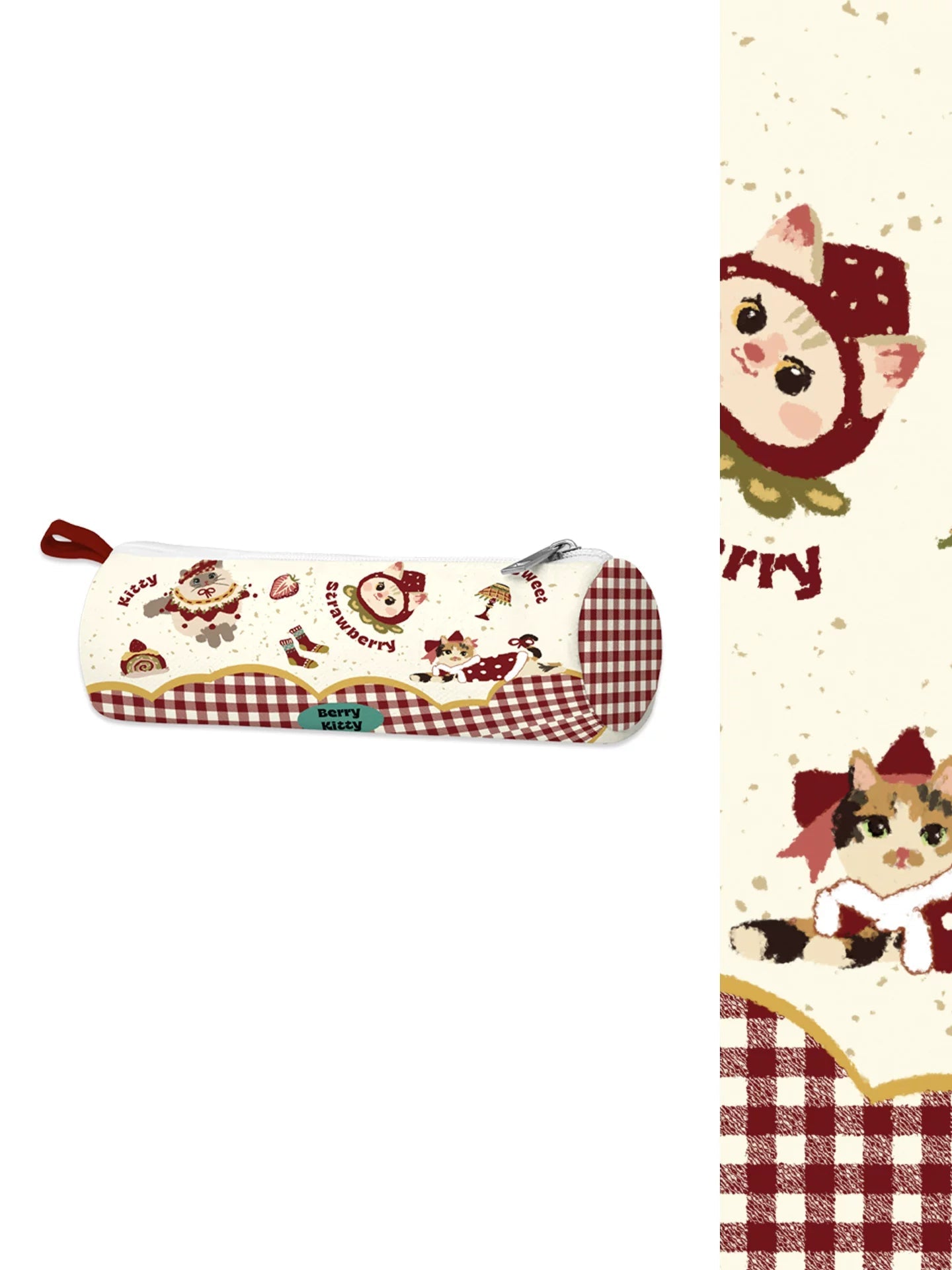 Strawberry Kitten Artisan Canvas Barrel Pencil Case
