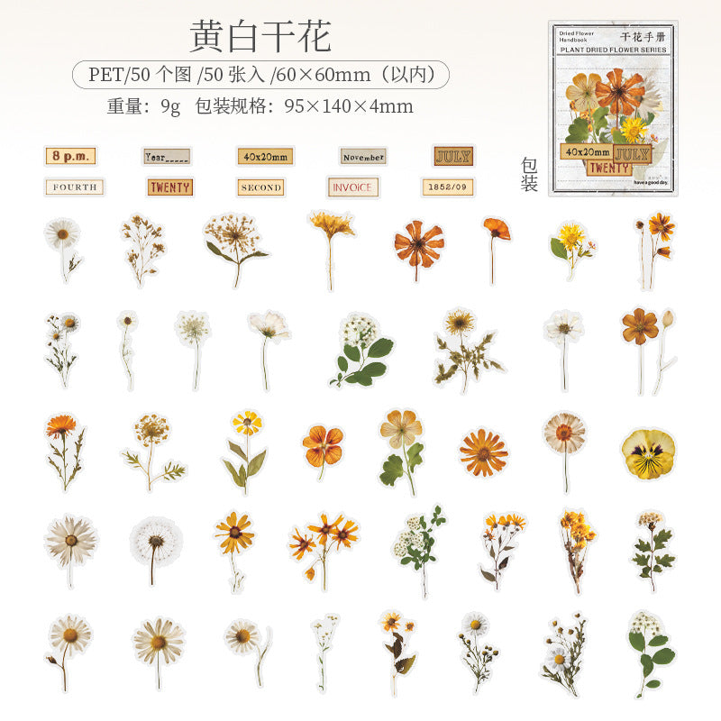 50 Pcs Botanical Flower PET Stickers GHSC