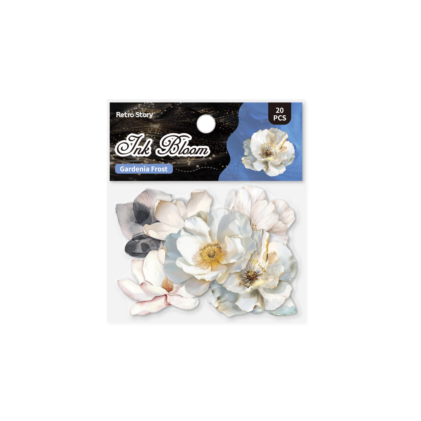 20 Pcs White Flower PET Stickers MYHP