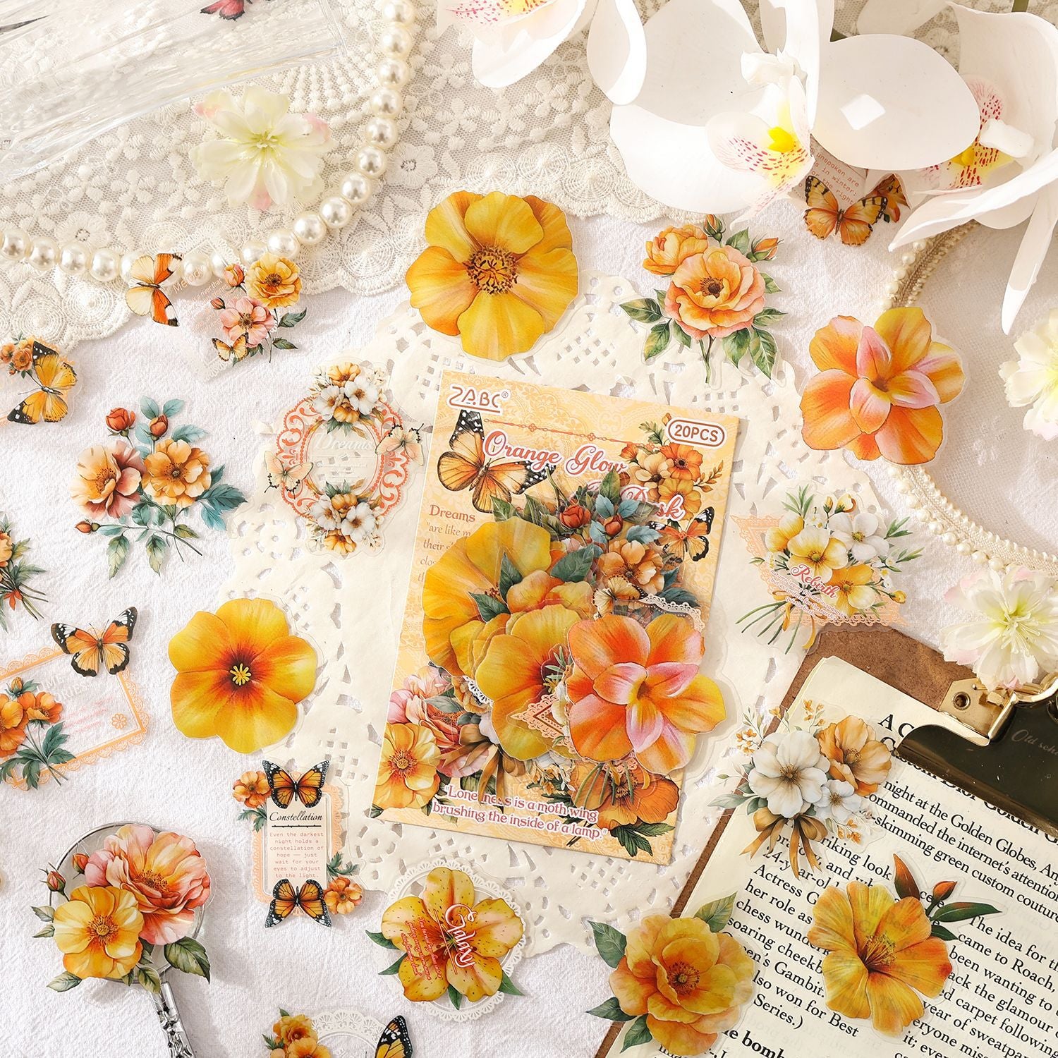 20 Pcs Vintage Flower PET Stickers FGHS