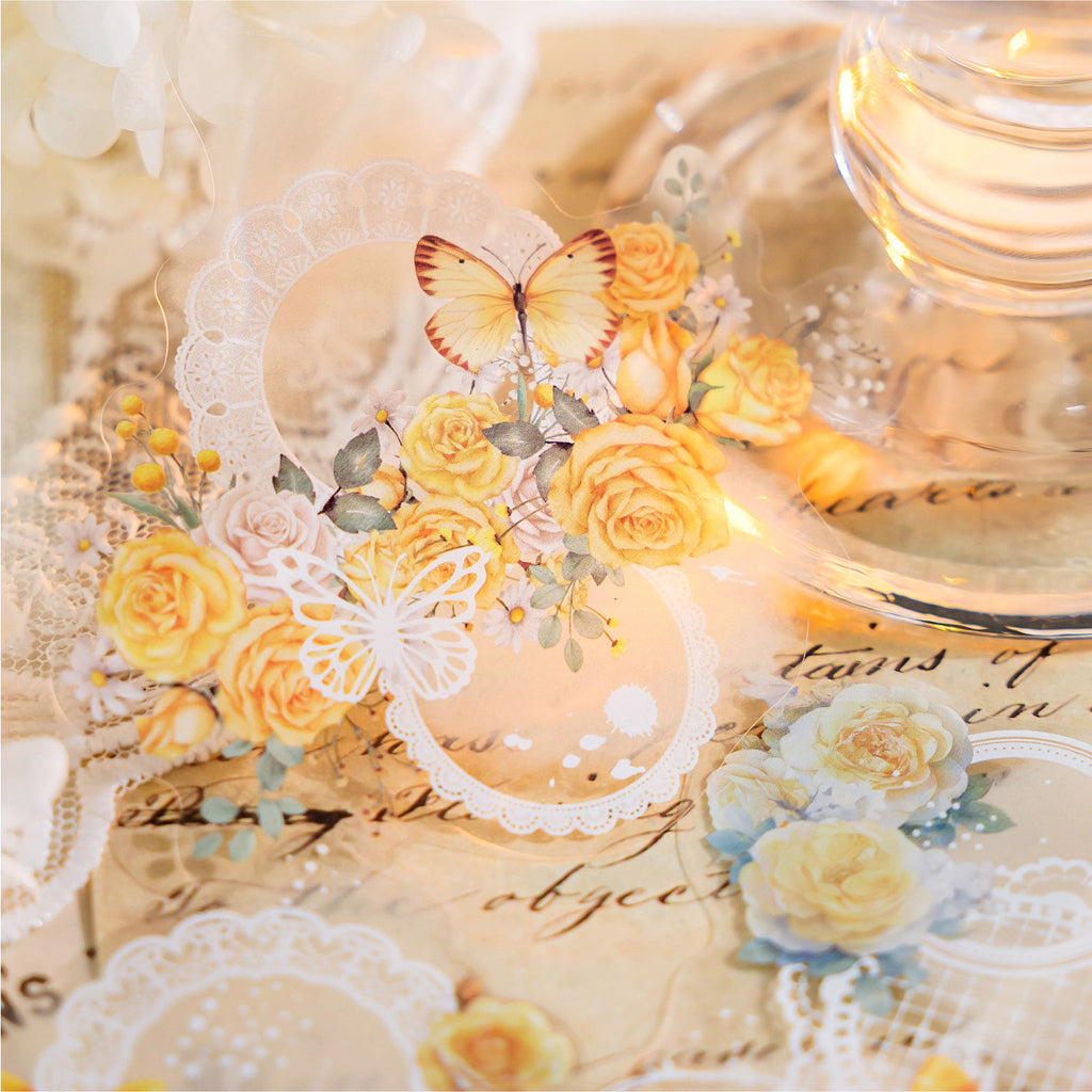 15 Pcs Lace Flower Butterfly PET Stickers HJWQ