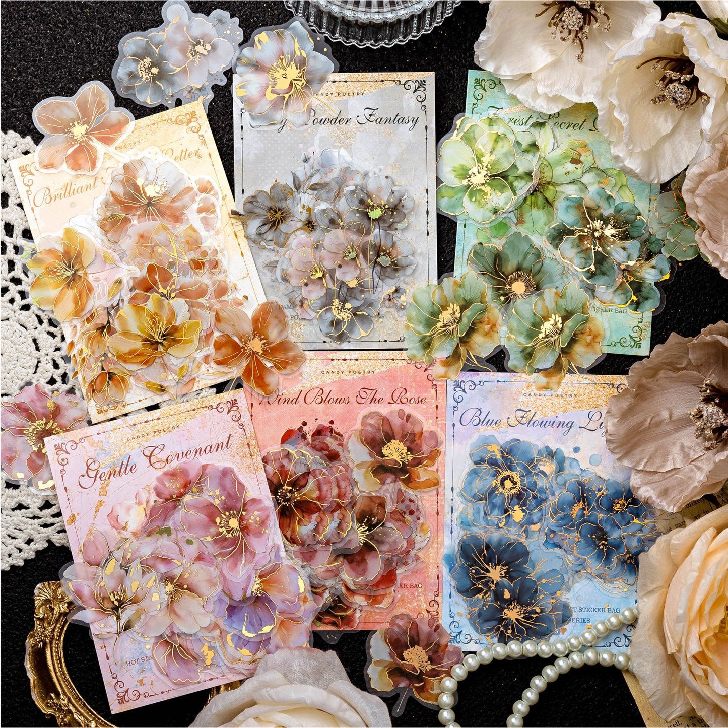 20 Pcs Gliter Flower Stickers FHZS