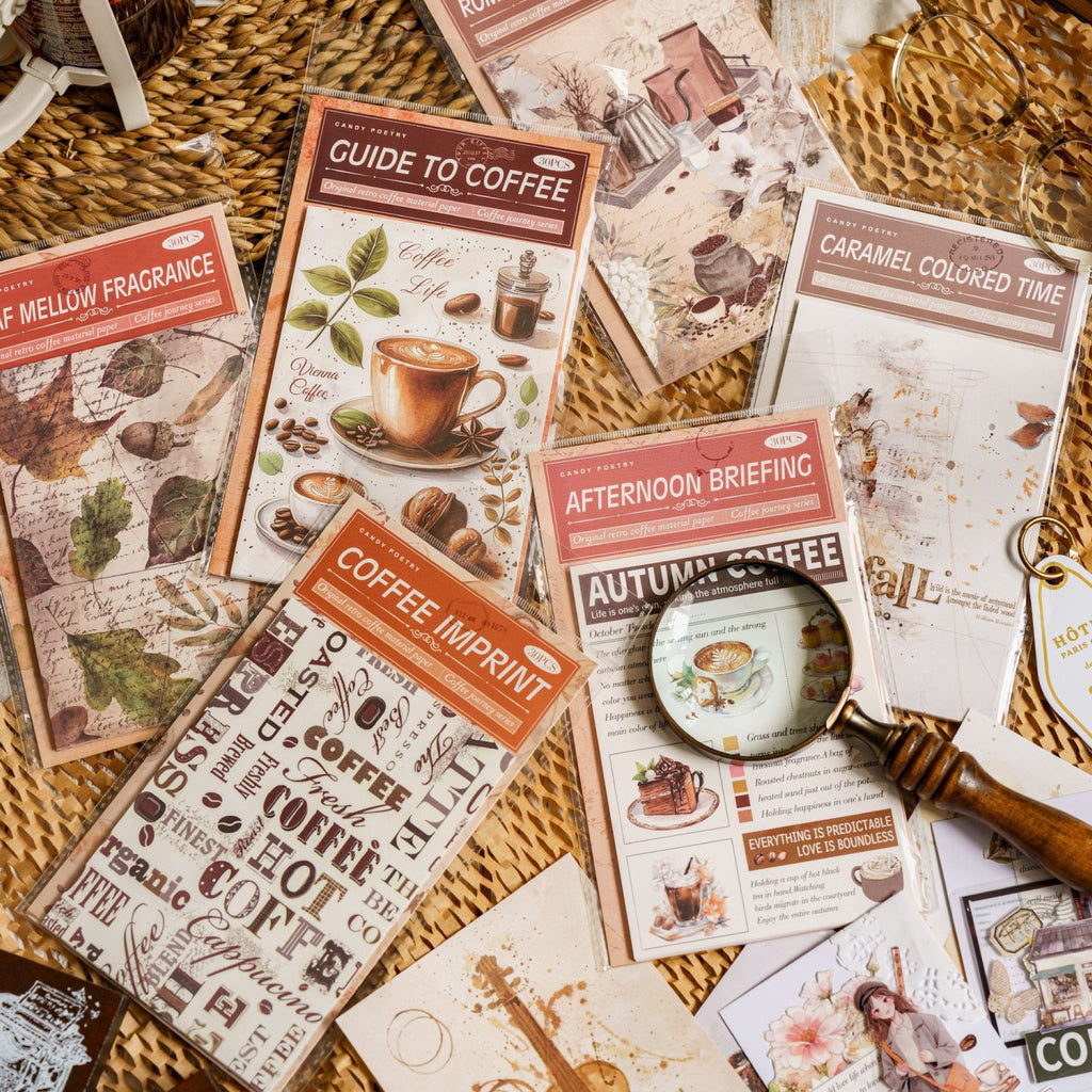 30 Pcs Coffe Theme Junk Journal Paper KFZL