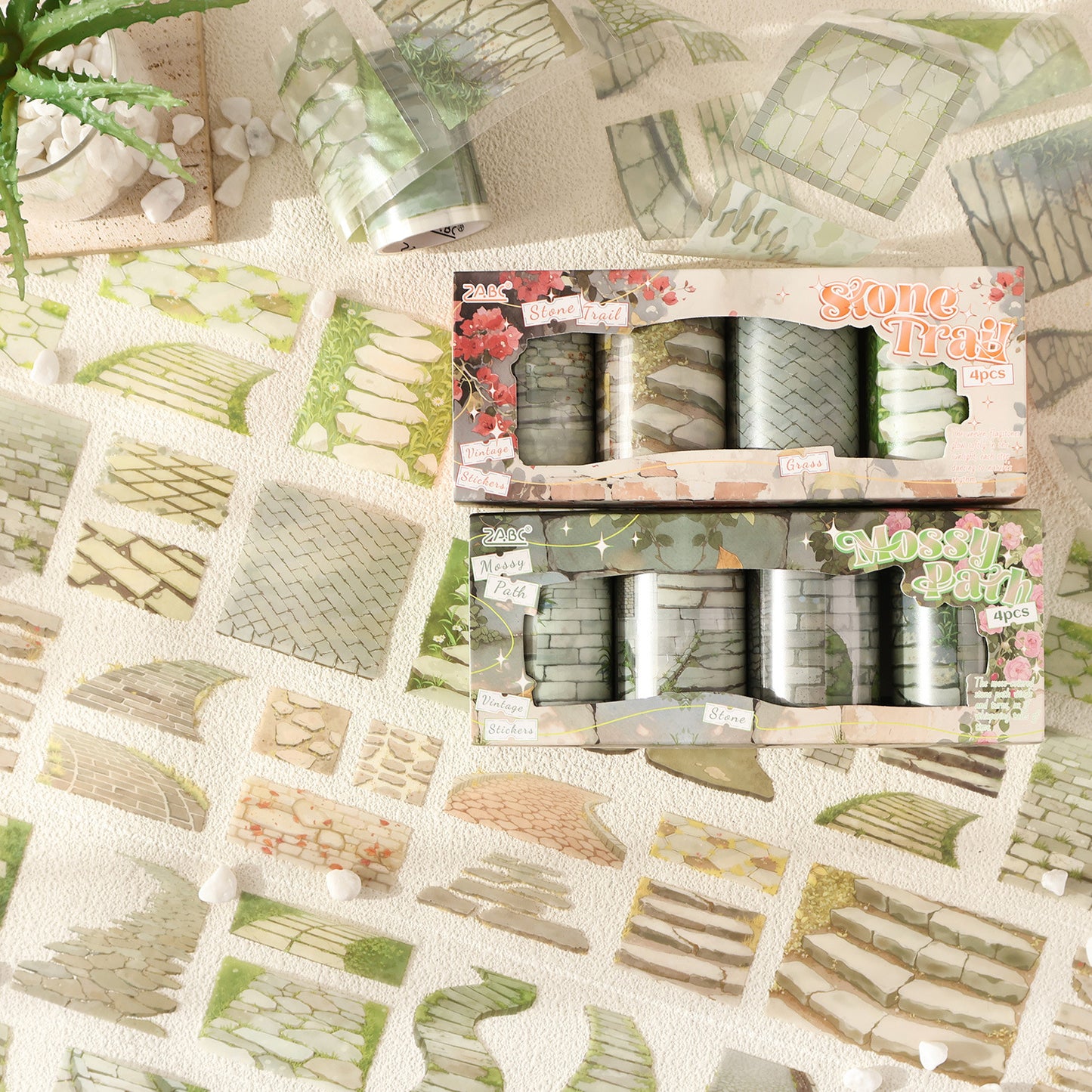 4 Rolls Pebble Path PET Stickers Tapes Set GDYXJ