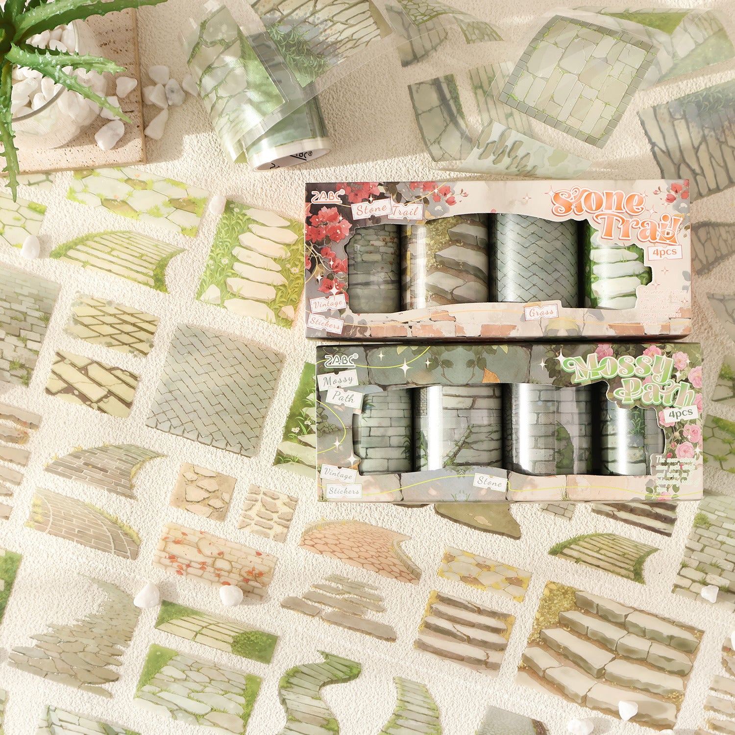 4 Rolls Pebble Path PET Stickers Tapes Set GDYXJ