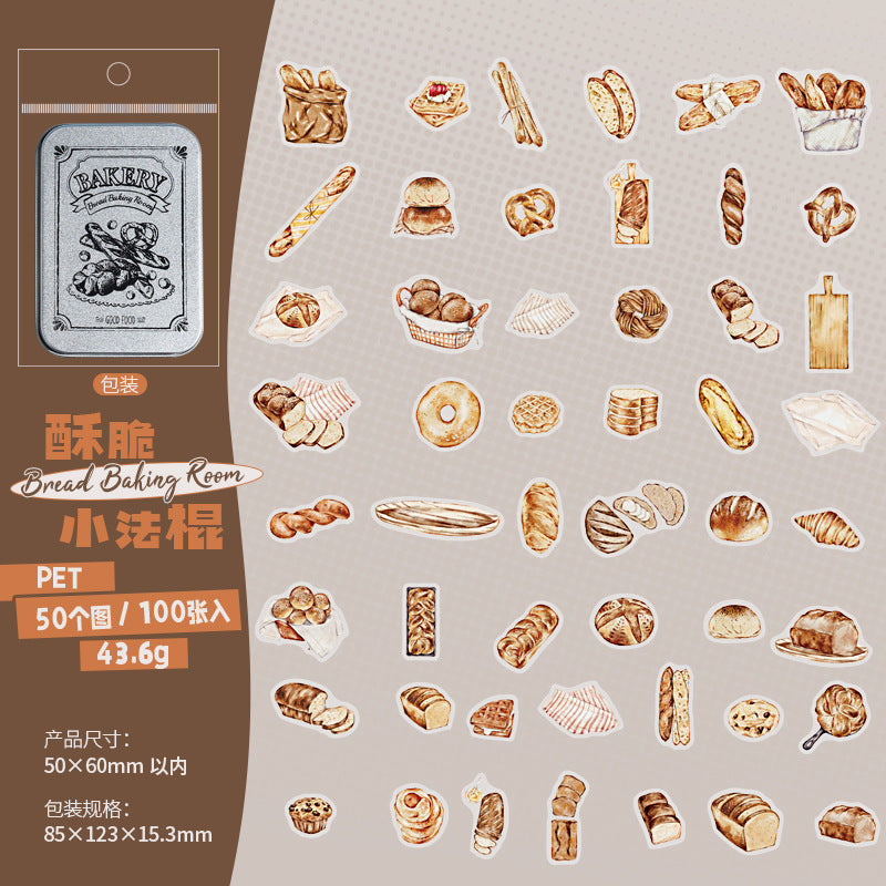 100 Pcs Bread Dessert PET Stickers MBHBS