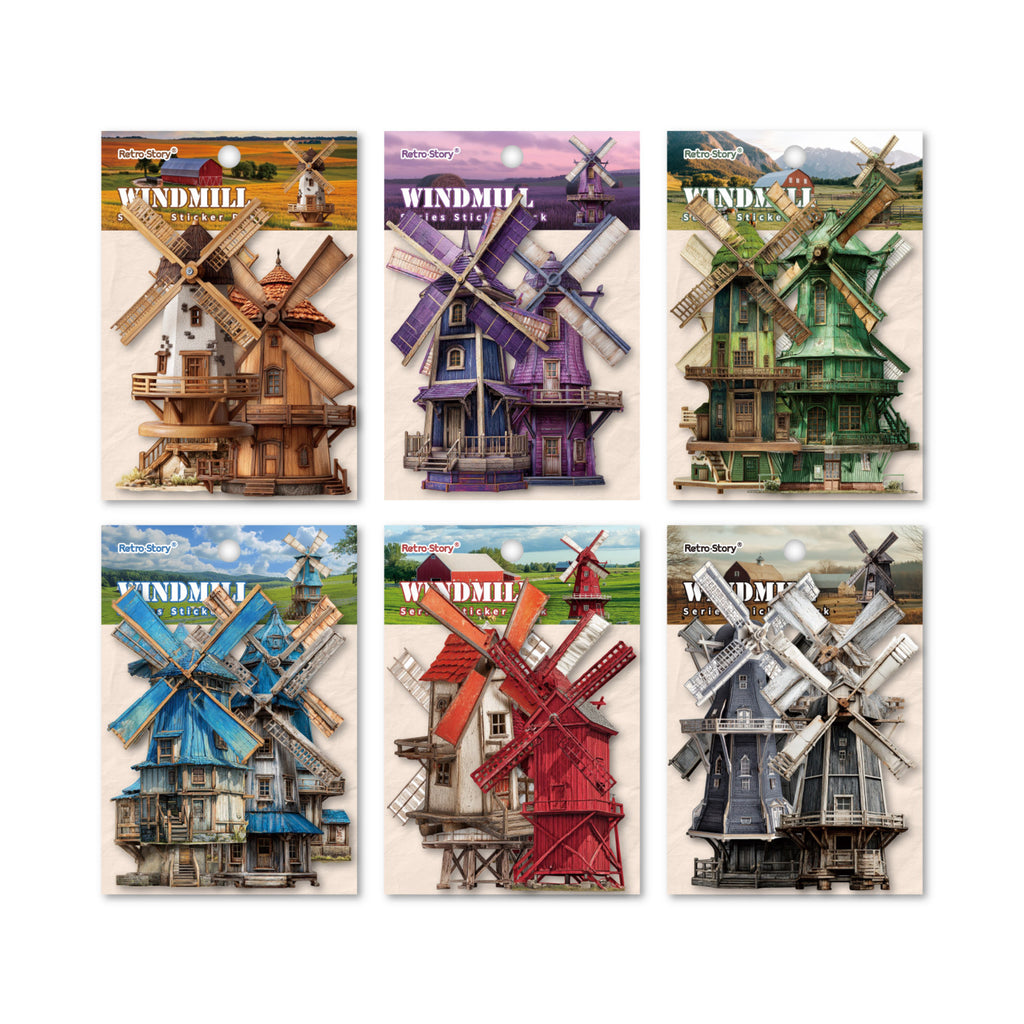 8 Sheets Vintage Windmill Cardstock Stickers FCXL