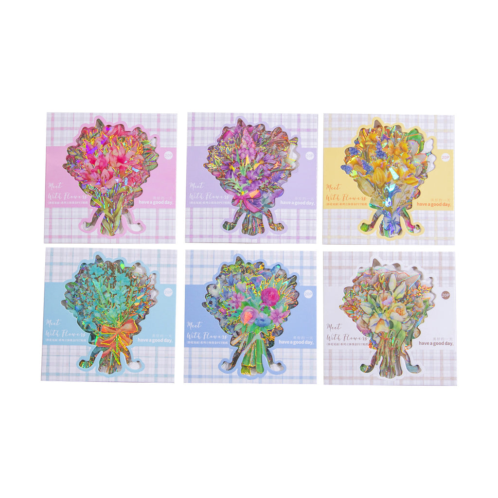 20 Pcs Holographic PET Flower Stickers PHJM