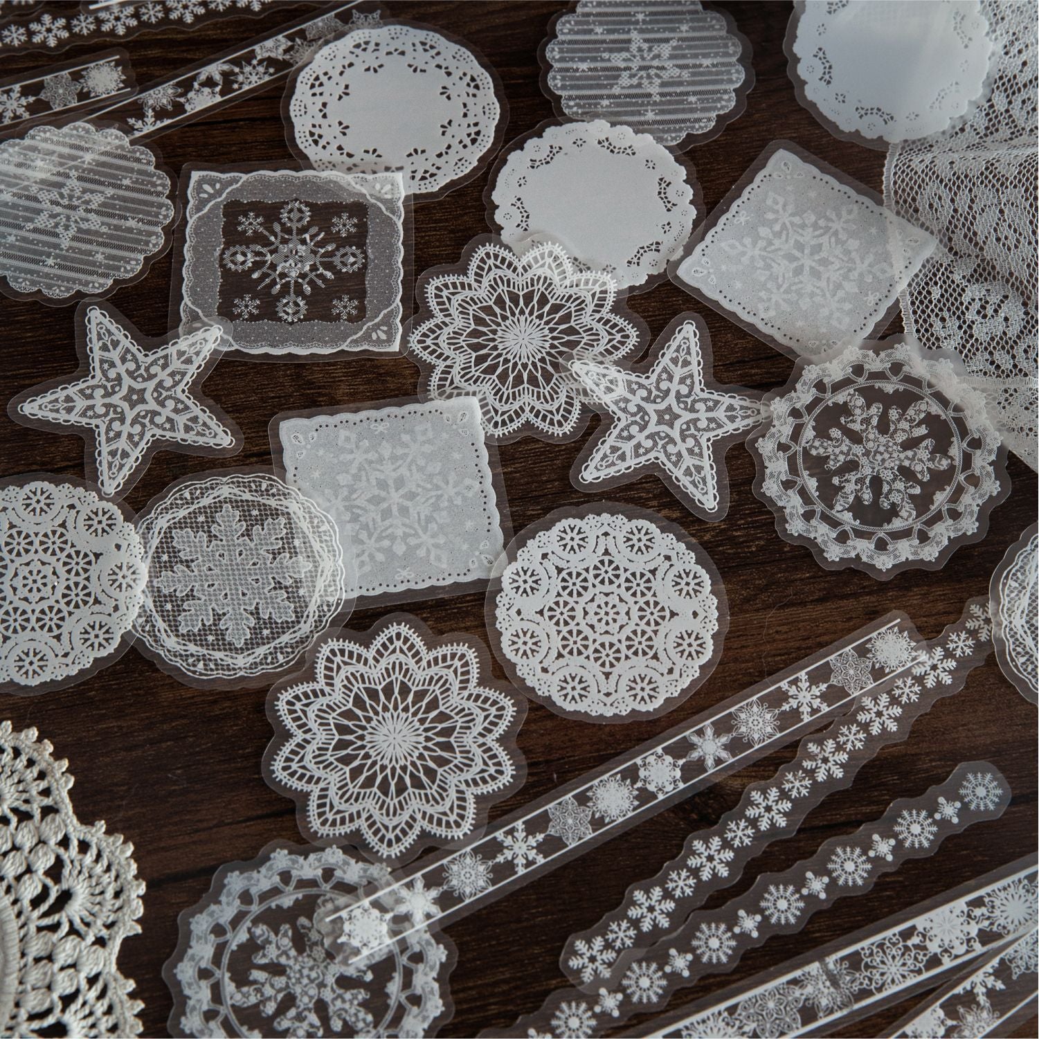 30 Pcs White Lace Themed PET Stickers LSWY