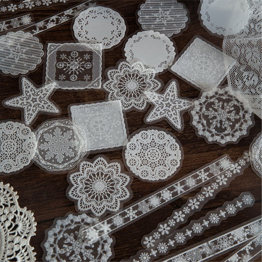 30 Pcs White Lace Themed PET Stickers LSWY