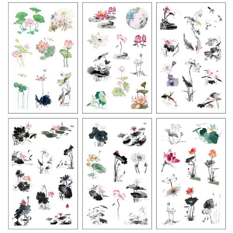 6 Pcs Ink Painting Style PET Stickers SMFX