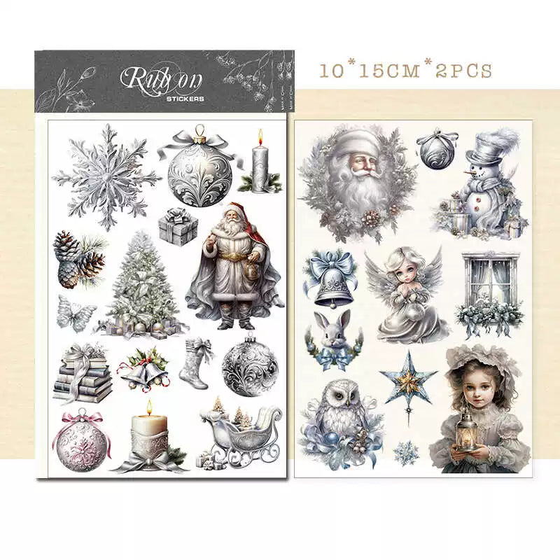 2 Sheets Rub on Stickers - Silver Christmas