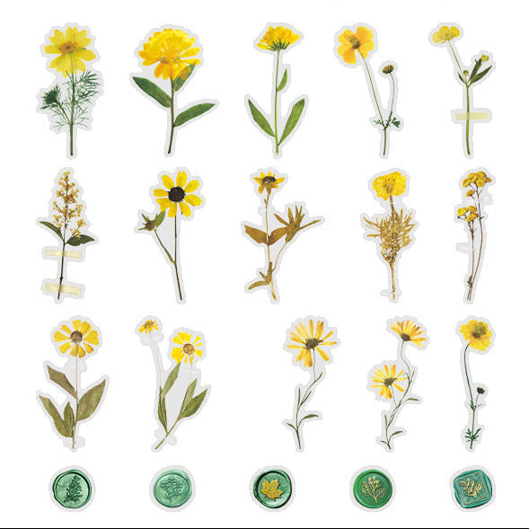 40 Pcs Vintage Pressed Flower Wax Seal Stickers- Yellow