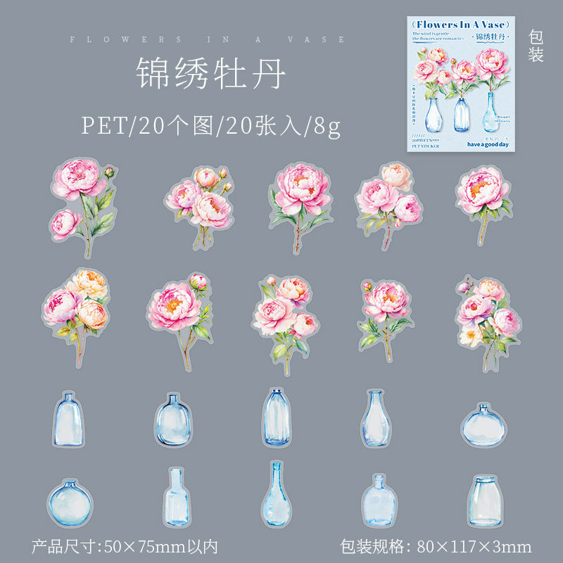 20 Pcs Vase and Flower PET Stickers PLXH