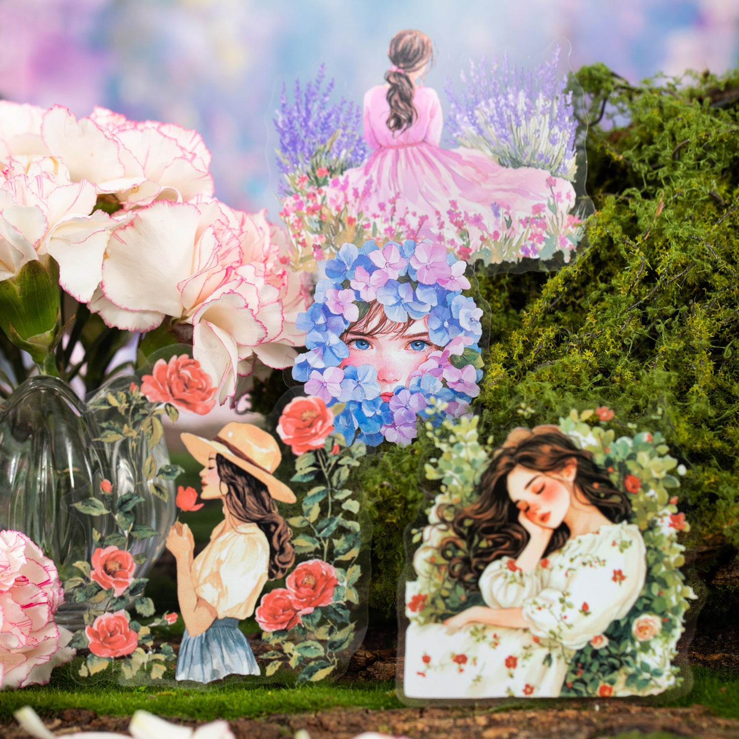 6 Pcs Floral Girl PET Stickers YBXHMH