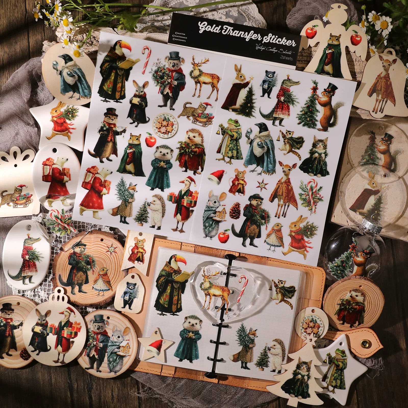 2 Sheets Waterproof Rub on Stickers - Christmas Animal