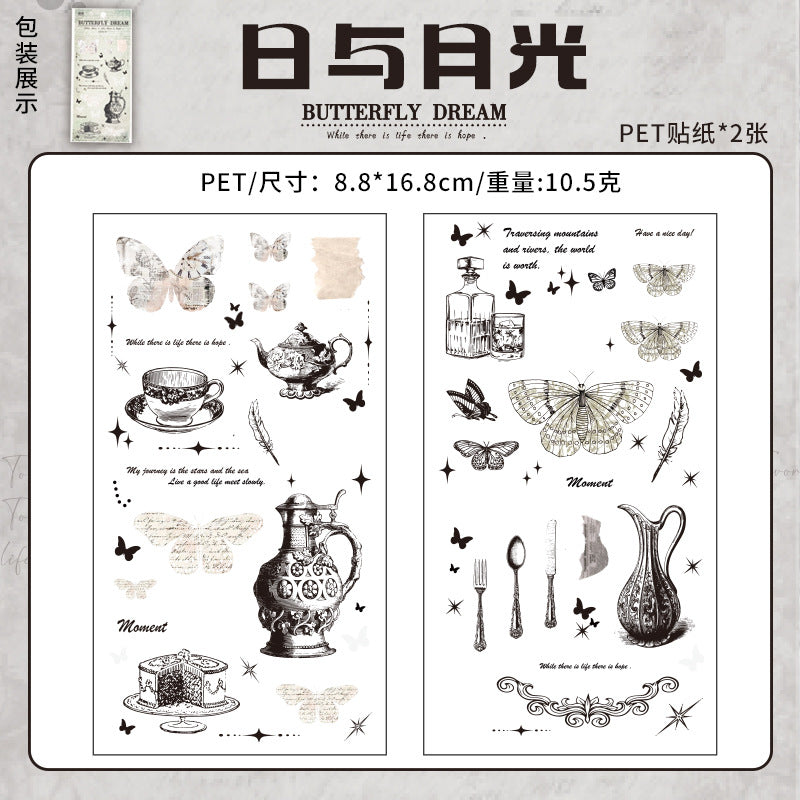 2 Pcs Vintage PET Butterfly Stickers HDMY