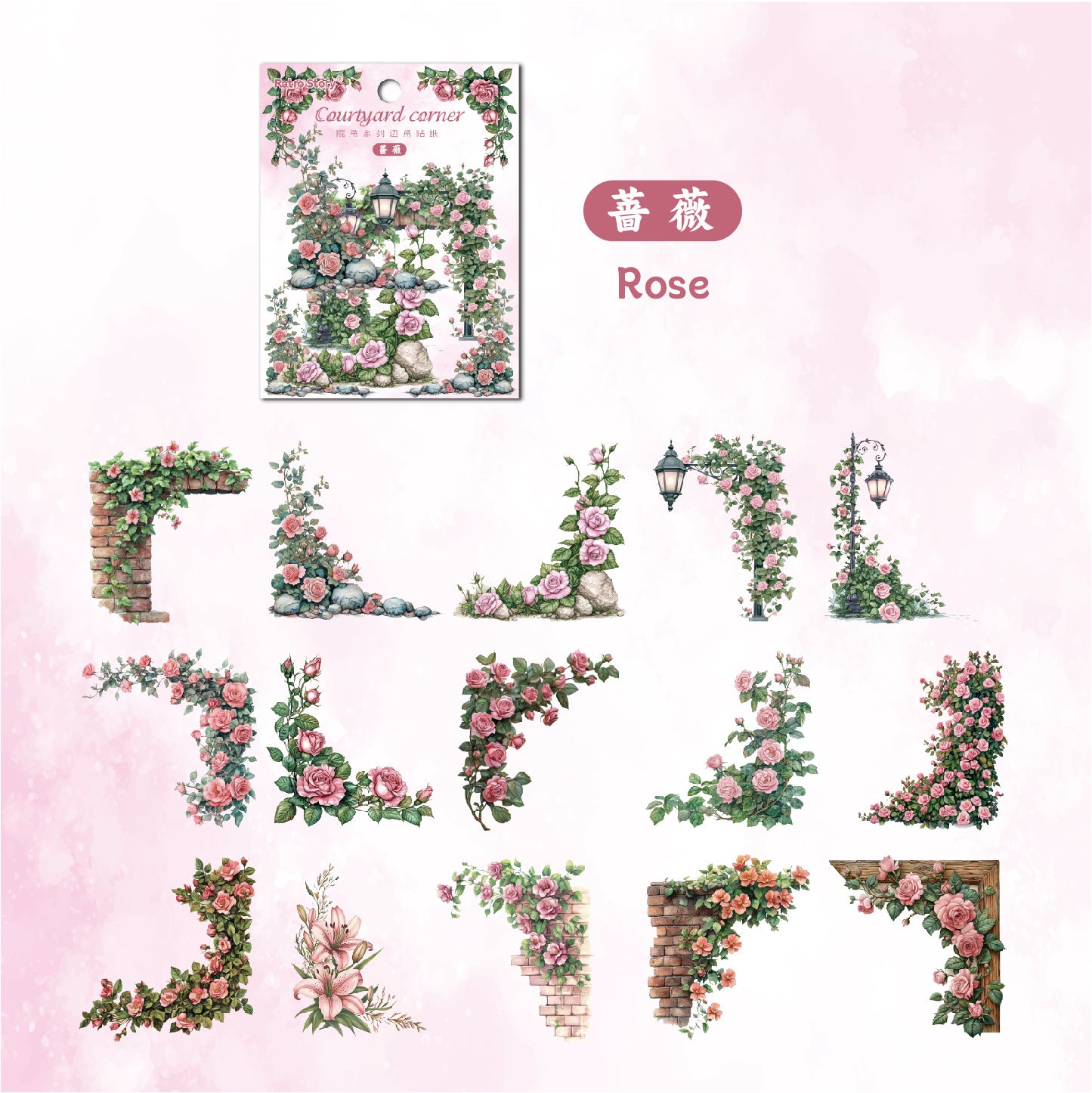 30 Pcs Floral Corner PET Stickers YJXL